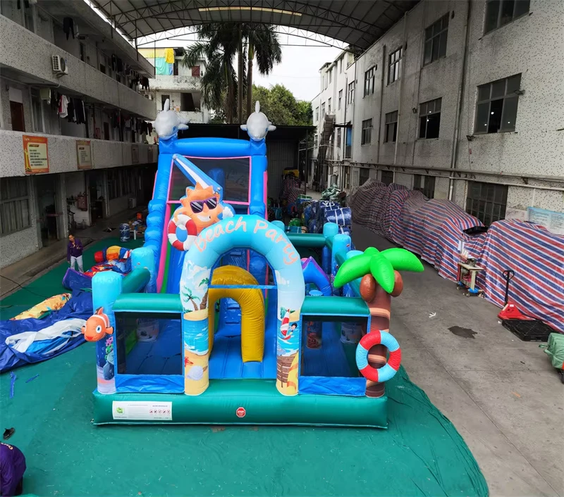 Commercial Design Shark Beach Vacations Inflatable Bouncer House Double Dry Slide Jumping Castle Bounce House