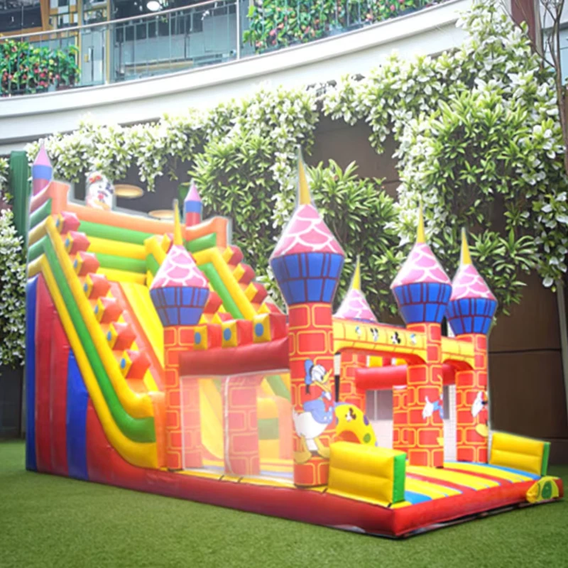 Château Gonflable en PVC Durable avec Thème de Dessin Animé, Glissière Gonflable pour Fête d'Anniversaire dans le Jardin ou le Centre Commercial