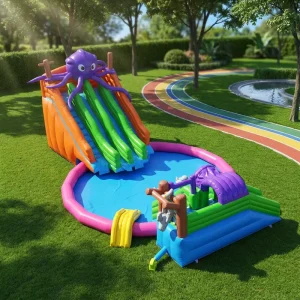 Commercial Durable PVC Inflatable Whale Bouncy Castle Water Park Slide Swimming Pool Obstacle Course Outdoor Amusement 100 500kg