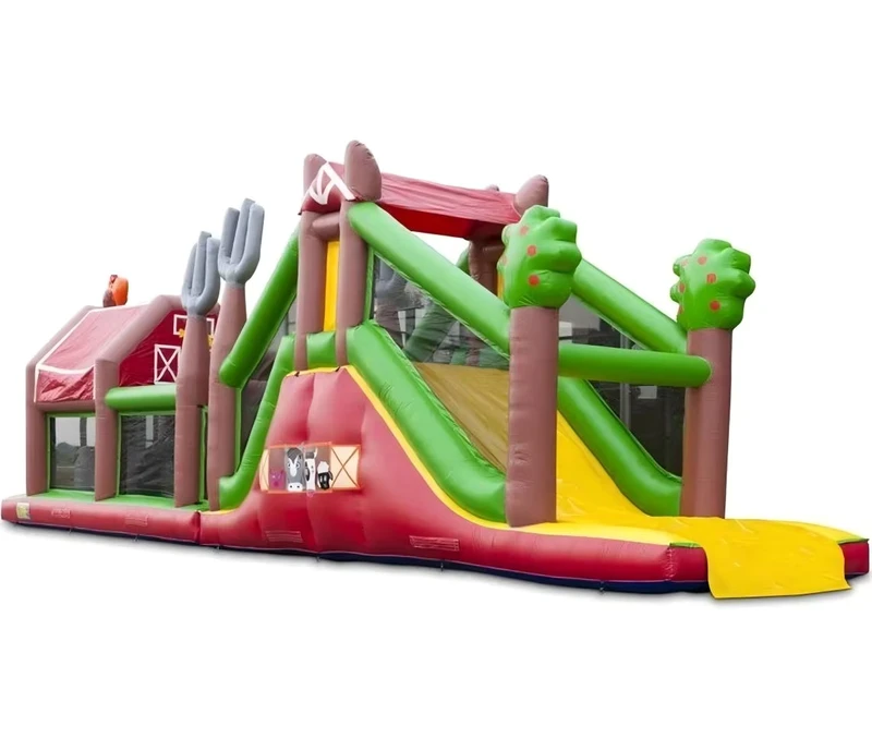 Tema Pertanian Komersial Rumah Loncat Rintangan Inflatable & Kastil dengan Bahan PVC Kapasitas 2000KGS Mudah Dipasang