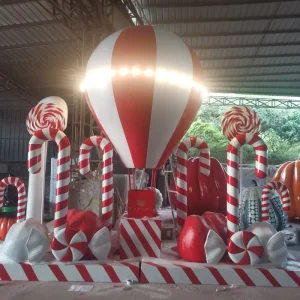 Commercial Fiberglass Hot air Balloons Set Large Candy Cane Giant Lollipop Outdoor Christmas Decorations with Light