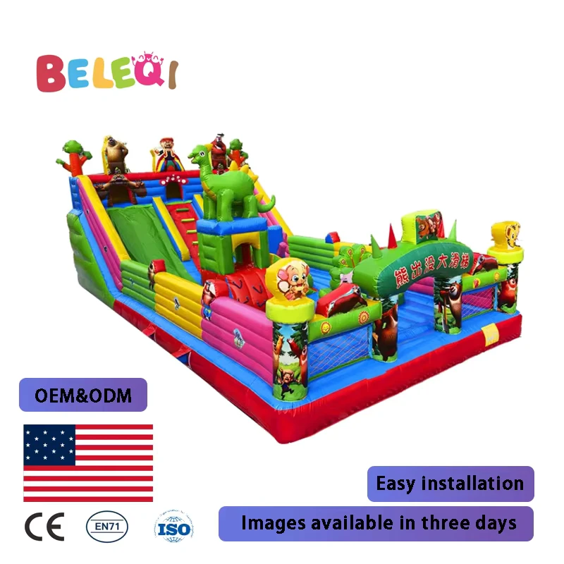 Rumah Loncat Inflatable Komersial Fun Park, Kastil Loncat, Seluncuran Kastil Bouncy untuk Anak-anak
