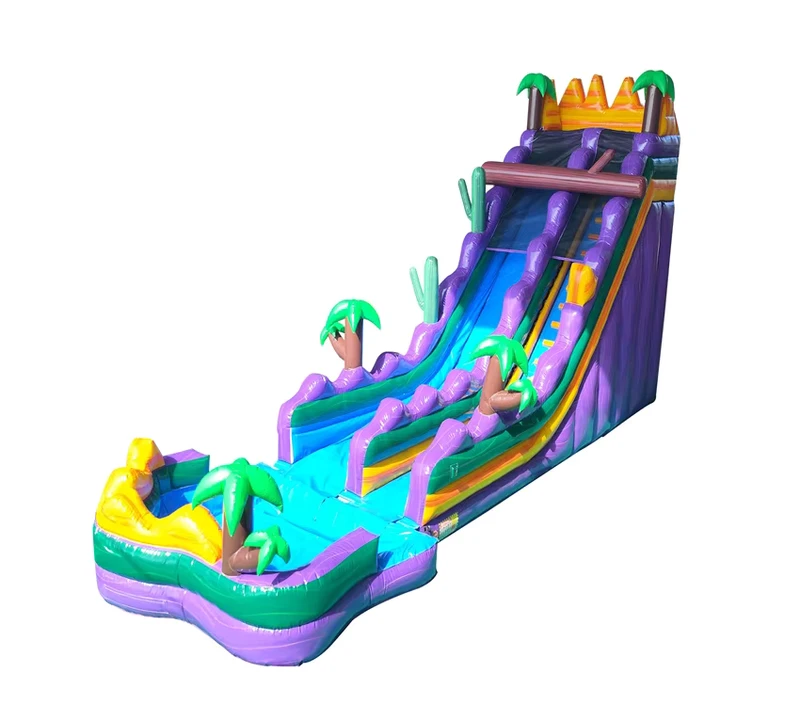 Escorrega Aquático Comercial Inflável Gigante Duplo com Piscina - Escorrega Inflável Tubarão Oceânico para Crianças e Adultos