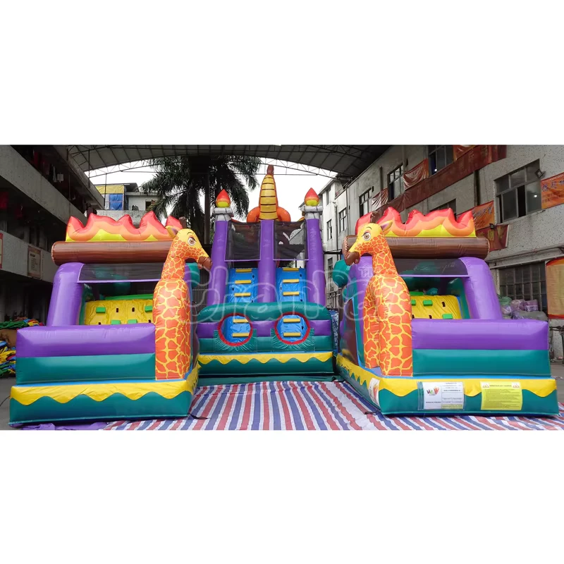 Parcours d'obstacles interactif gonflable géant commercial avec toboggan combo pour location de fête