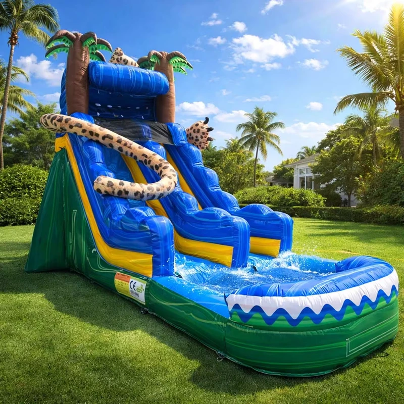 Seluncuran Air Inflatable Raksasa Komersial Luar Ruangan dengan Kolam PVC Kustom untuk Anak-anak dan Dewasa