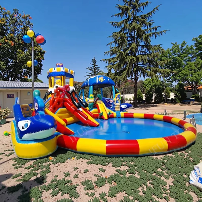 Commercial Giant Outdoor Inflatable Playground Combo Obstacle Course Pool Park Slide Water Fun City Castle Vinyl PVC