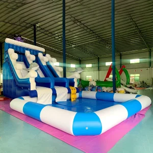 Commercial Giant Water Park White Inflatable Water Slide With Pool