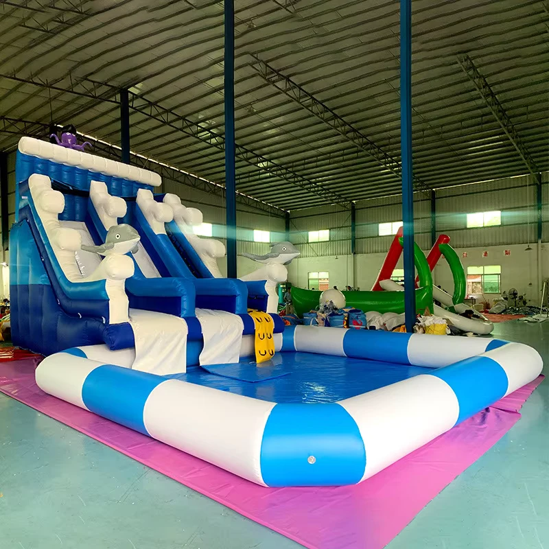Kommerzielles Riesiges Wasserpark Weißes Inflatable Wasserrutsche mit Pool