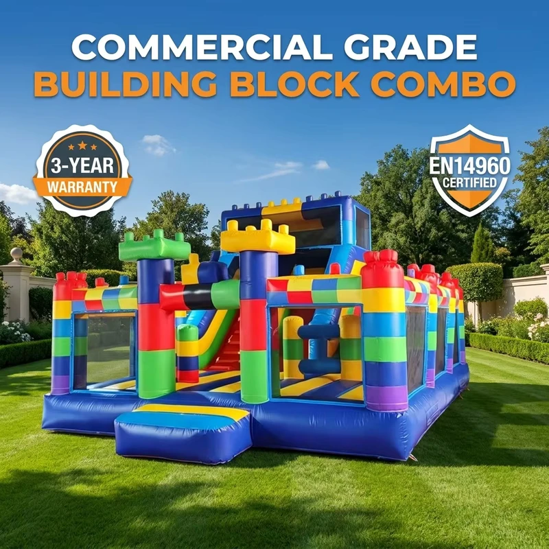 Combo de Blocos de Construção Infláveis de Grau Comercial 0,55mm PVC, Bouncer de Tijolos Pesado, Escorrega com Garantia de 3 Anos