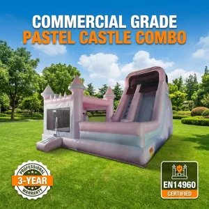 Commercial Grade 0.55mm PVC Pastel Castle Combo Heavy Duty Inflatable Bouncy Castle Bouncer 3 Year Warranty >400KG Capacity