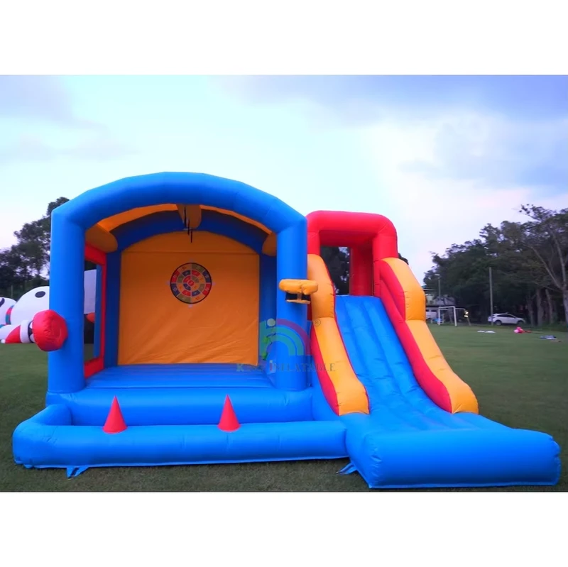 Castello Gonfiabile per Bambini di Grado Commerciale, 100% PVC, Combinato con Scivolo e Piscina di Palline, Soffiatore Incluso