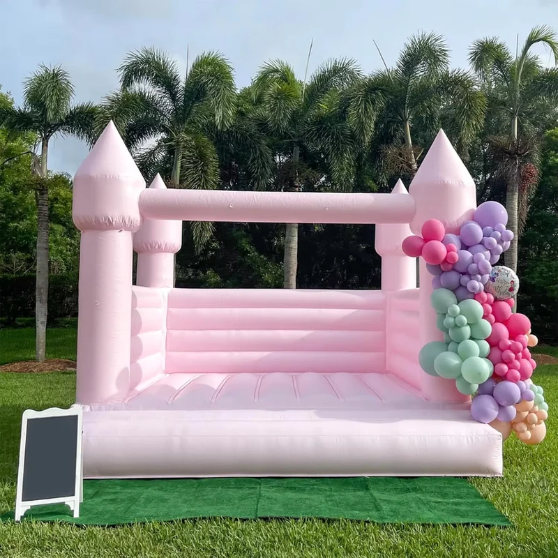 Lâu đài nhảy phao màu hồng chất lượng thương mại 100% PVC với bể bóng