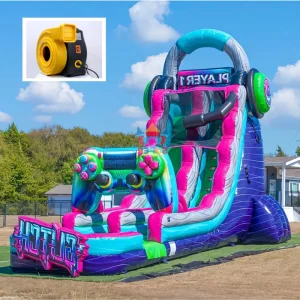 Commercial Grade 24ft H Giant Inflatable Water Slide Gaming Theme Wet Slide with Splash Pool for Rental Business