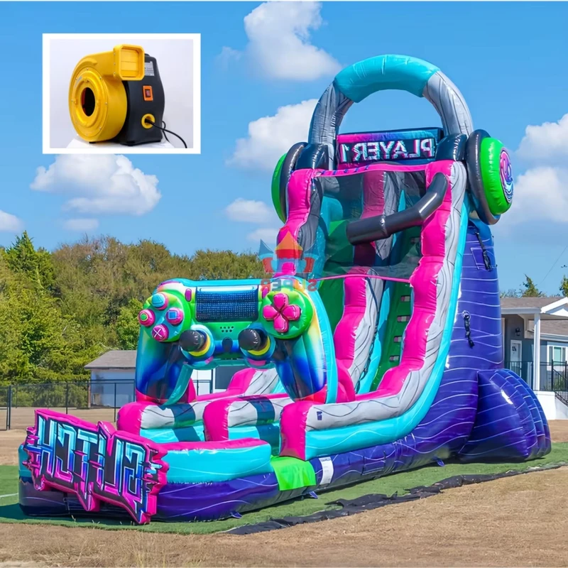 Toboggan aquatique géant de 24 pieds H de qualité commerciale Thème de jeu Toboggan humide avec piscine à éclaboussures pour entreprise de location