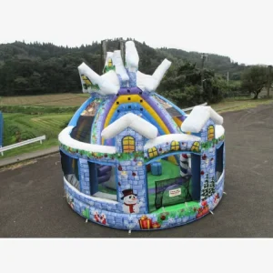 Commercial Grade Christmas Snow Globe Inflatable Bounce House with Slide and Climbing Wall PVC Bouncy Castle with Snowman