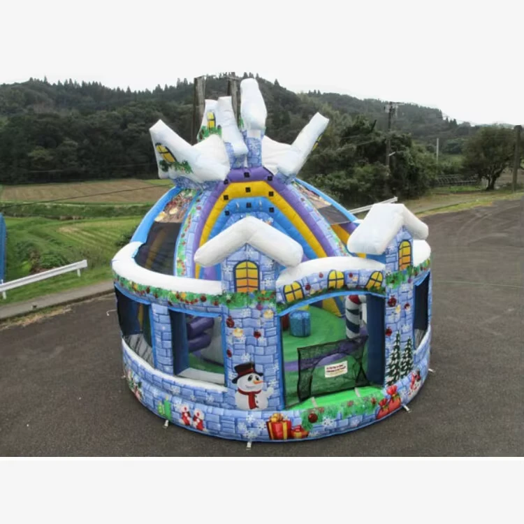 Kommerzielles Weihnachts-Schneekugel aufblasbares Hüpfhaus mit Rutsche und Kletterwand PVC Hüpfburg mit Schneemann