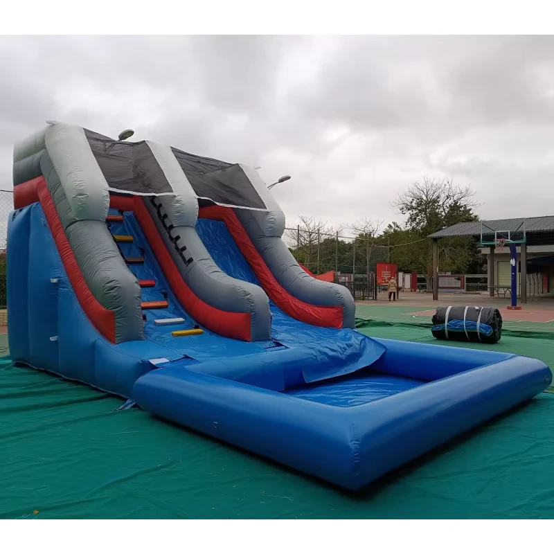 Commercial Grade Dual Lane Inflatable Water Slide with Splash Pool for Event Party Rentals