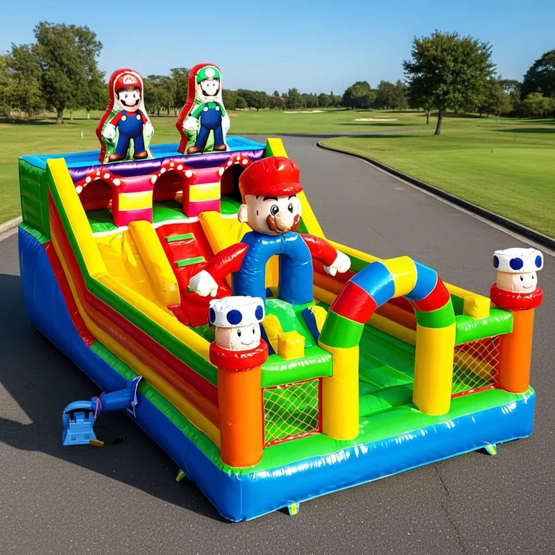 Kastil Inflatable Ramah Lingkungan Kualitas Komersial, Seluncuran Tahan Lama, Kombinasi Bounce House, Kapasitas 1000kg, 4mx8mx6m, untuk 25 Anak
