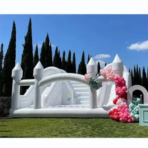 Commercial Grade Inflatable Bounce House White Wedding Castle with Double Slides Large Bouncy Castle Wedding for Kids