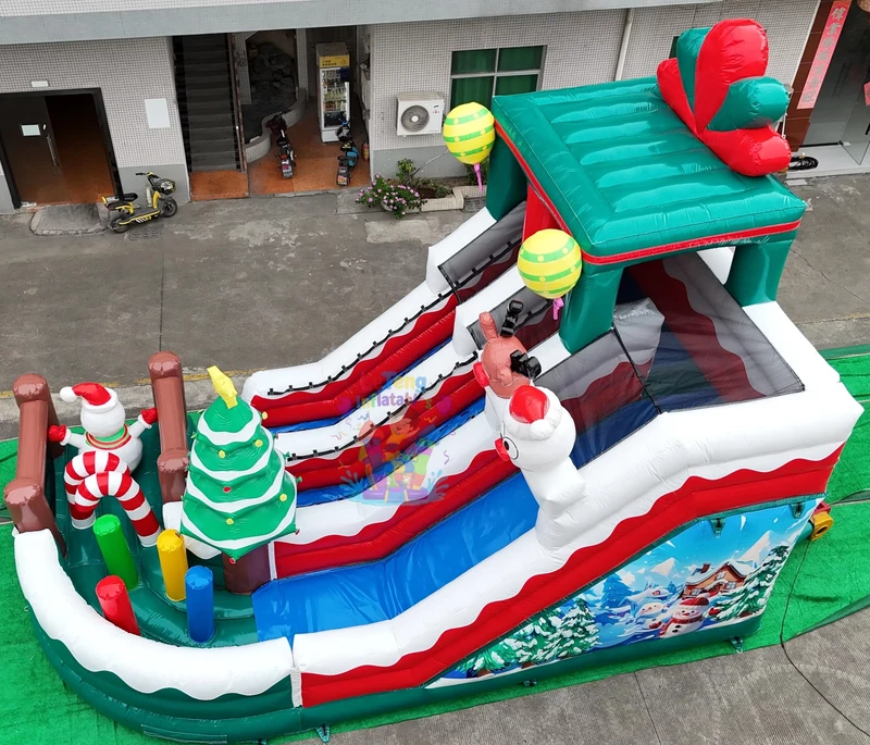 Commerciële Kwaliteit Opblaasbaar Kerst Kasteel Kerstboom Kerstman Sneeuwpop Glijbaan Bouncy PVC Materiaal Hoge Capaciteit Eenvoudige Opstelling voor