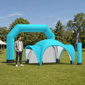 Conjunto de Estruturas Infláveis de Grau Comercial com Tenda Arco Azul e Pilar para Promoções ao Ar Livre, Corridas e Entrada de Eventos