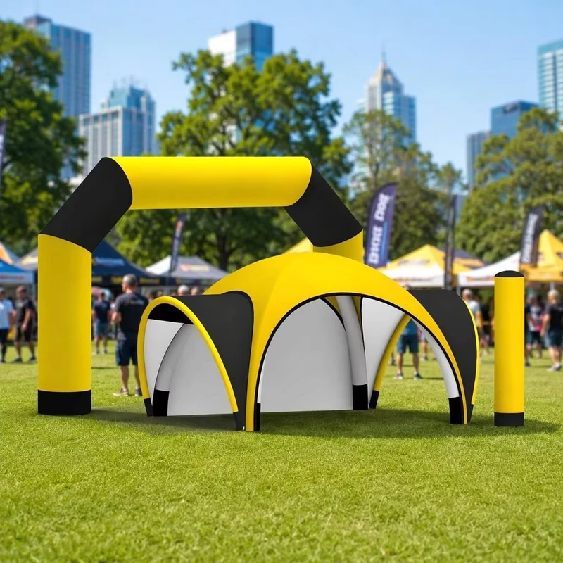 Commercial Grade Inflatable Event Structure Set Yellow & Black Arch Tent & Pillar for Outdoor Promotions Races Event Entrance