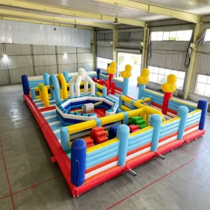 Commercial Grade Large Duck Themed Inflatable Fun City Kids Indoor Obstacle Course Slides Interactive Games PVC Material