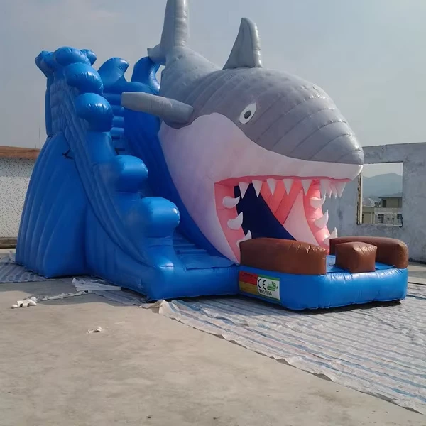 Giocattolo gonfiabile da esterno di grado commerciale, scivolo a forma di squalo (approvato CE EN14960 e EN71) con PVC da 0,55 mm
