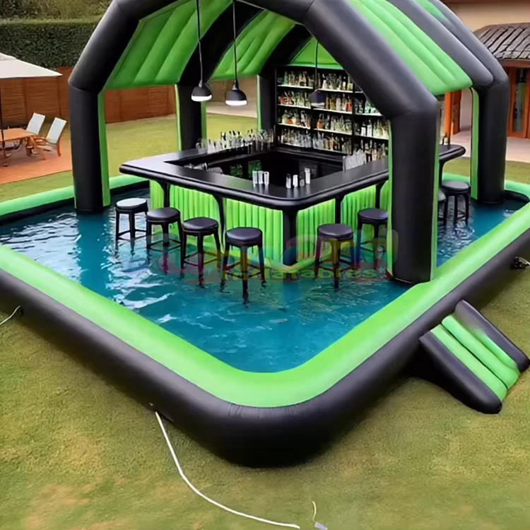 Commercial Grade PVC Beach Swimming Play Party Family Outdoor Blow Up Floating Inflatable Pool Bar for Adults Seats
