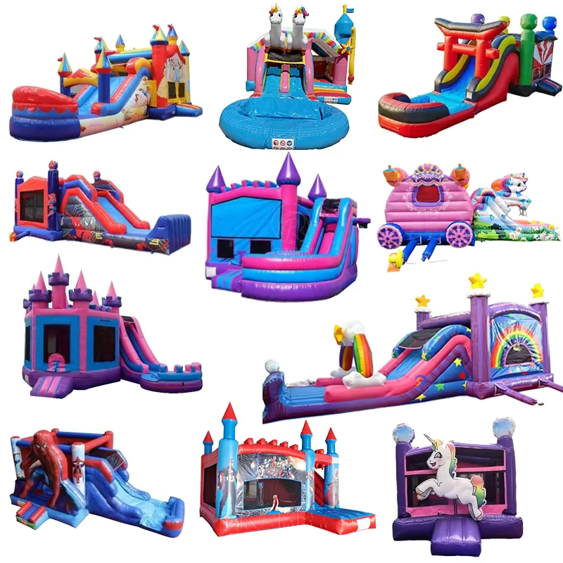 Bạt Nhảy Kết Hợp Trượt Nước Khô 3 Năm PVC Chuyên Nghiệp, Bouncer, Lều Nhảy Ngoài Trời, Cho Thuê Tiệc