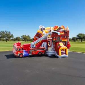 Commercial Grade PVC CE Certified Inflatable Bouncer Castle Combo Fire Truck Bounce House Slide for Party 3 Year