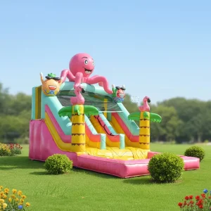 สไลเดอร์น้ำลม PVC เกรดเชิงพาณิชย์ แบบสองเลน ปรับแต่งได้ พร้อมสระน้ำ สำหรับเช่าในงานปาร์ตี้ในร่มและกลางแจ้ง