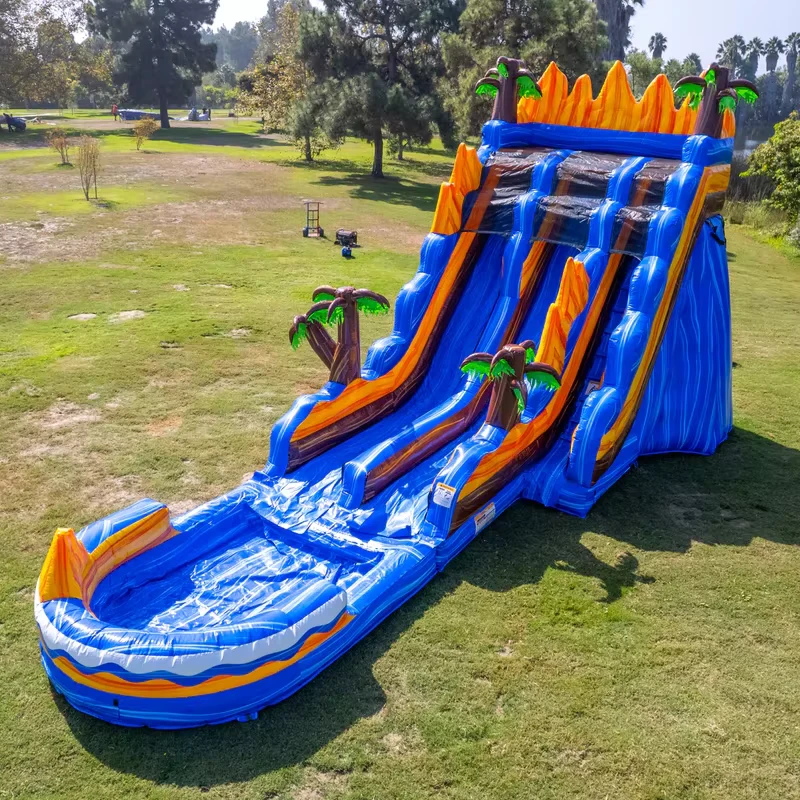 Commercial Grade PVC Double Lane Slide Waterslide Inflatable Pool Slide Tropical Waves Inflatable Water Slide