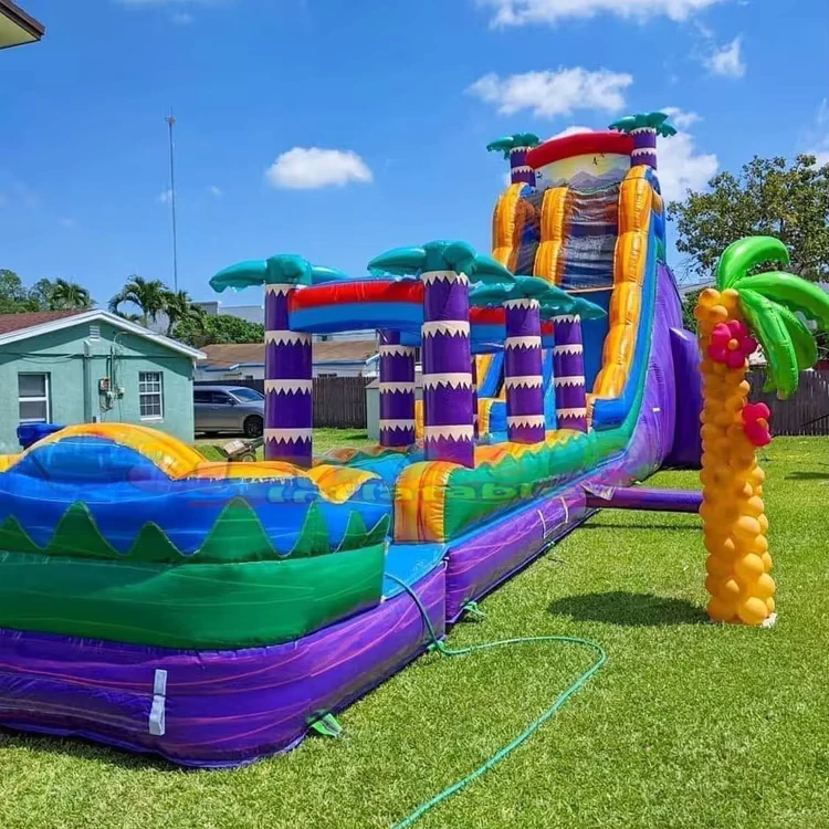 Castillo inflable de grado comercial y tobogán acuático tropical para uso en casa, escuela y exteriores