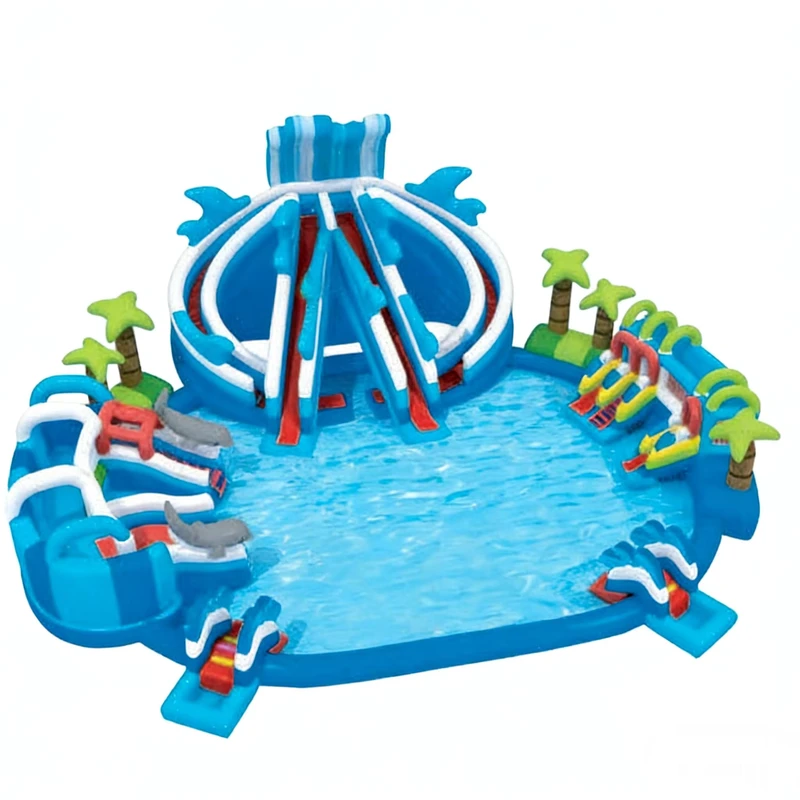 Commercieel PVC Materiaal Milieu-vriendelijk Opblaasbaar Waterpark Multi Slide Aangepaste Maat Zomer Plaza Resort Hoog