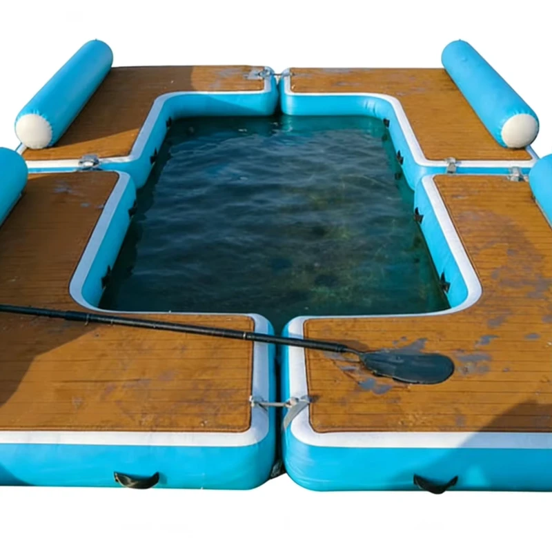 Dock Flutuante Modular Inflável de Grau Comercial em PVC, Piscina Central ao Ar Livre, Capacidade de 100 a 500kg, Logótipo Personalizado, 3 Anos