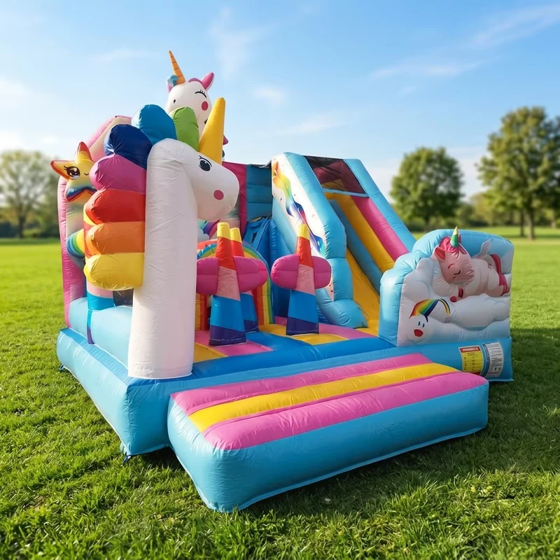 Combo Lâu Đài Bơm Hơi Unicorn Cho Thuê Bằng Bạt PVC Thương Mại, Nhảy, Trượt Cho Tiệc Trẻ Em