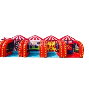Juego de carnaval inflable de grado comercial rojo, combo de 5 en 1, juegos deportivos interactivos para eventos y alquiler de fiestas