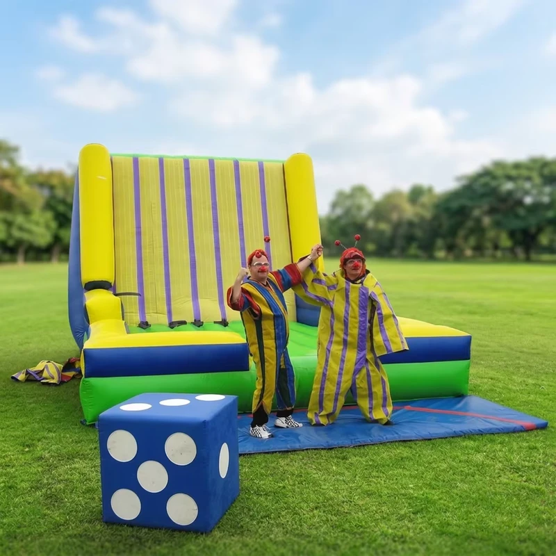 Commercieel menselijk plakkerige vlieg muur verhuur opblaasbare plakkerige muur en plakkerige pakken carnaval spellen feest entertainment Velcro muur