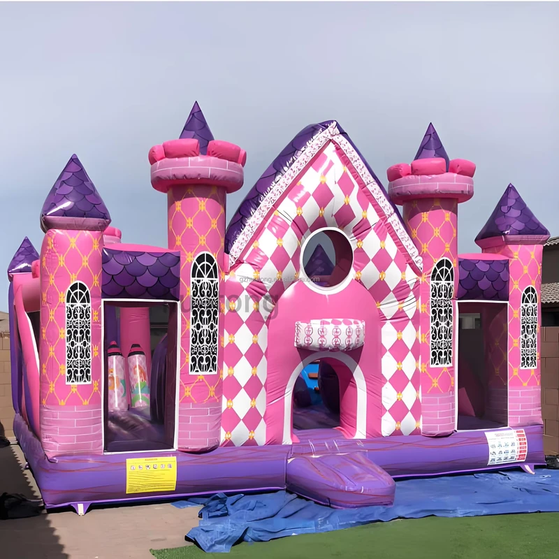 Castelo Inflável Combo Hupfburg Comercial Escorrega Princesa Rosa para Crianças