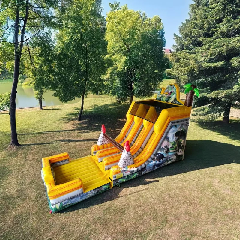 Commercial Indoor Double Lane Dinosaur Dry Slide Inflatable Trampoline Park CE Certified 3 Year Warranty Kids Kindergarten