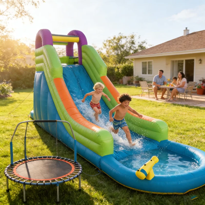 Castello gonfiabile commerciale con scivolo e area giochi con palline, PVC bianco, 435x285x230cm, tema sportivo per matrimoni e feste