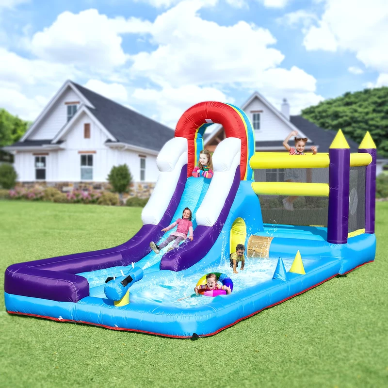 Commerciële Opblaasbare Bouncer Combo Springkasteel Combo Waterglijbaan met Glijwand Obstakels Trampoline Ballenbak Zwembad