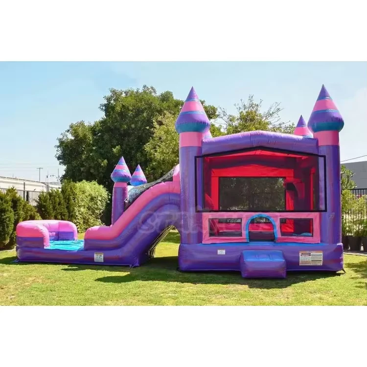Commerciële opblaasbare bouncer met dubbele waterglijbaan springkasteel droogglijbaan combinatie