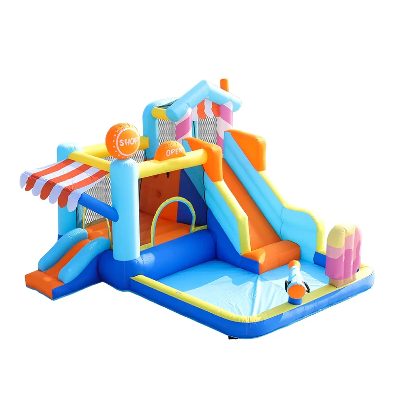 Château gonflable commercial combiné avec toboggan, maison à sauter, piscine, matériau PVC, capacité de 600-800 kg, garantie de 3 ans