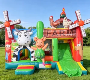 Commercial Inflatable Bouncy Castle Farm Bouncers Jumpers with Slide for Kids Party
