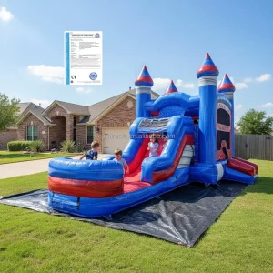 Commercial Inflatable Bouncy Castle With Slide Combo Wet Dry Red Blue Jumping House With Pool for Party