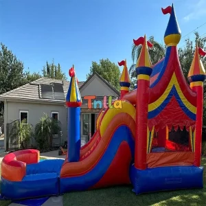 Château gonflable commercial avec toboggan, combo humide et sec, maison de saut avec piscine pour fête et amusement
