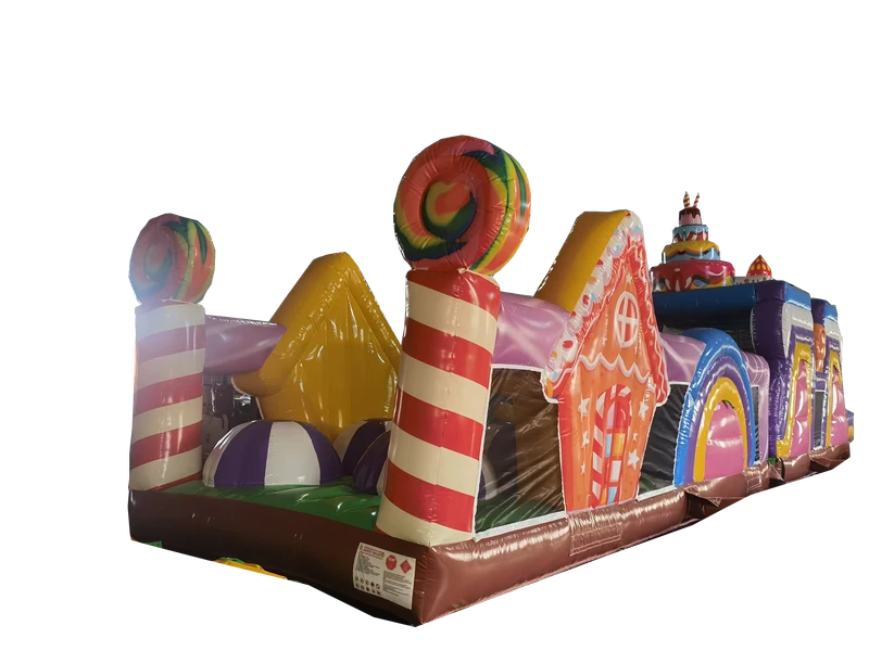 Castelo Inflável Temático de Doces para Corrida de Obstáculos Comercial