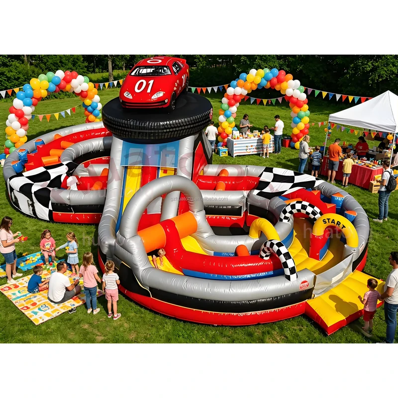 Commercial Inflatable Carnival Game Combo Kids Car Theme Inflatable Obstacle Course Slide for Party Rentals